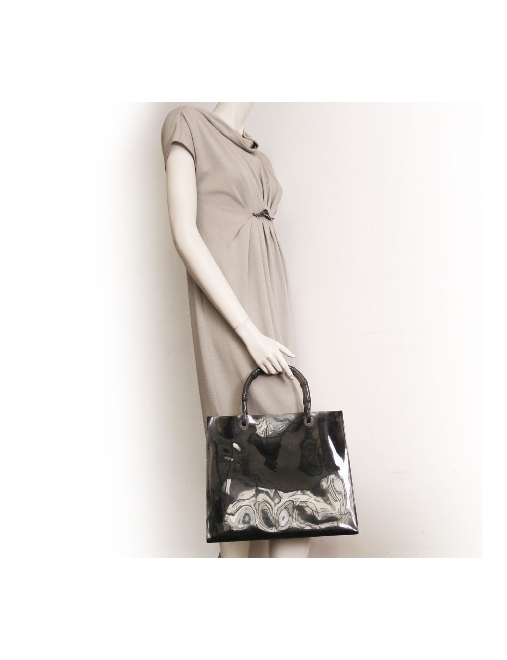 GUCCI collector smoked plastic tote bag with bamboo handles