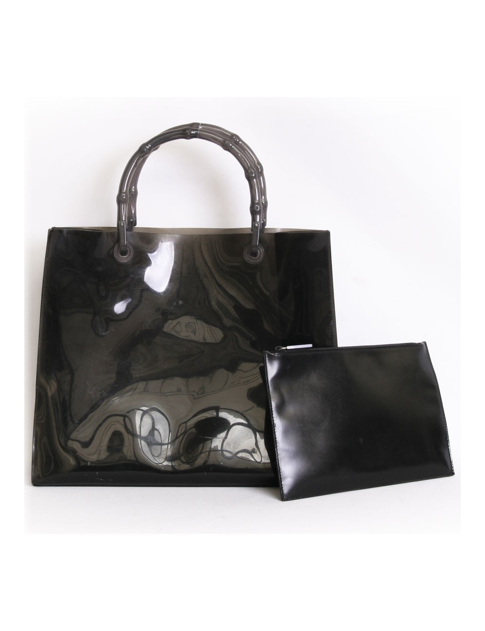 GUCCI collector smoked plastic tote bag with bamboo handles