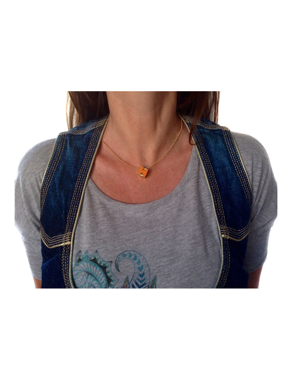 Pendentif HERMES "cage d'H" en émail et son lien 