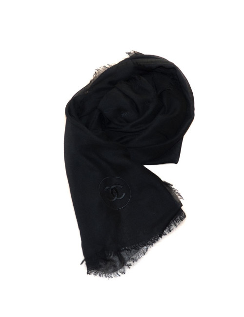 Black CHANEL stole to fringe modal and cashmere