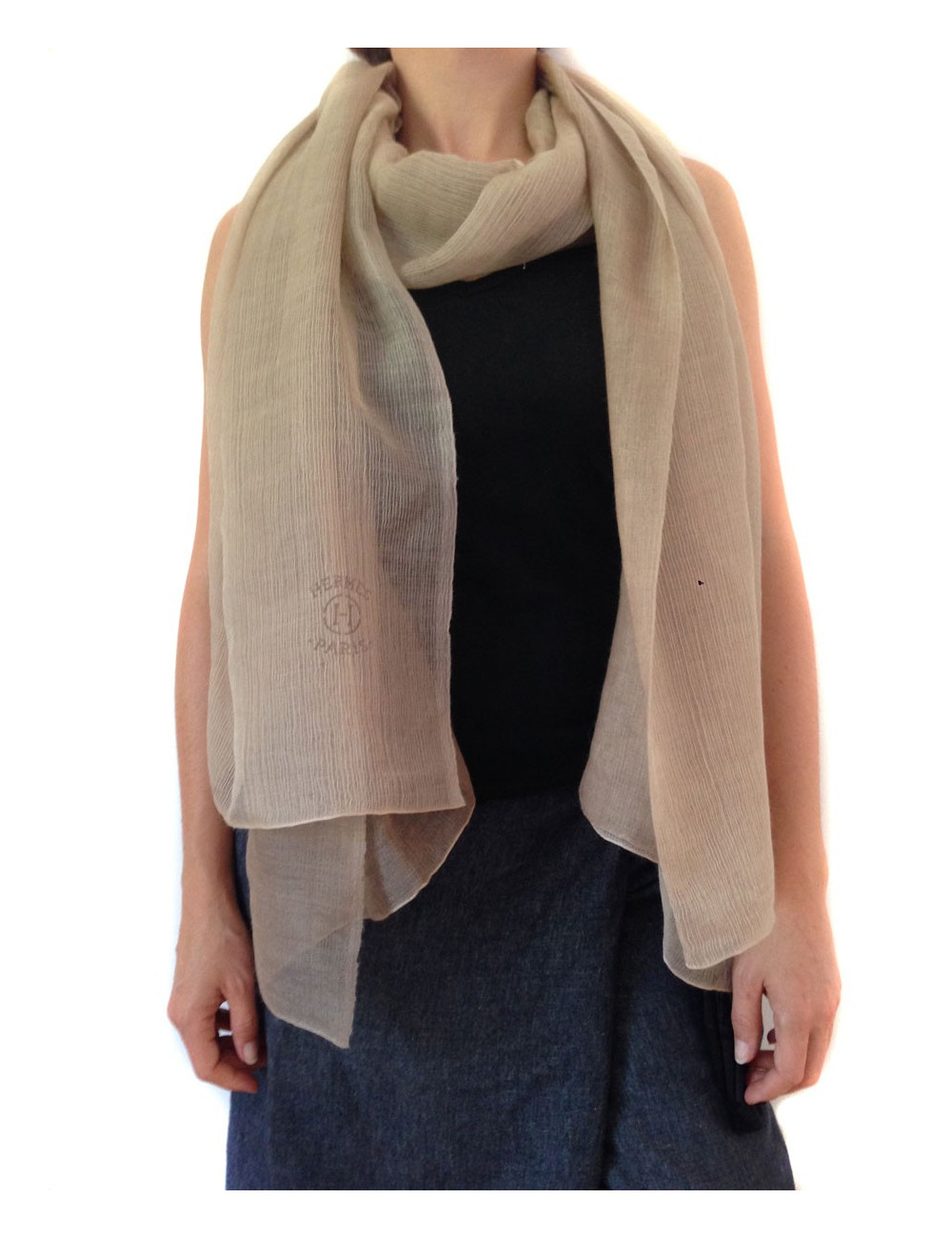 Etole HERMES Plume dans un dégradé de beige en cachemire et soie