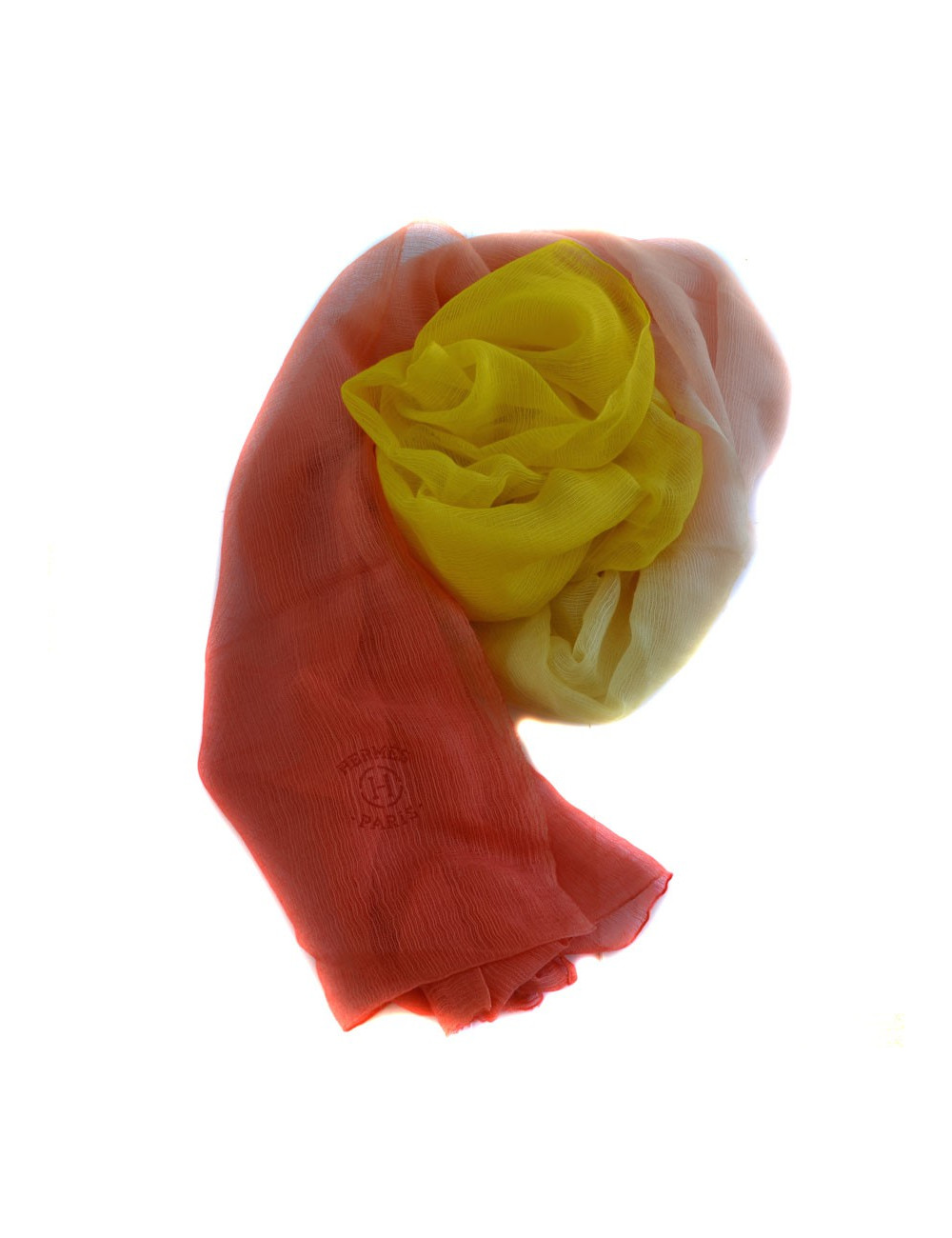 HERMES feather stole "New libris" yellow gradient Pink Cashmere and silk