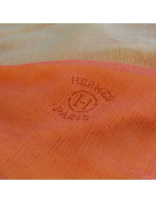 HERMES feather stole "New libris" yellow gradient Pink Cashmere and silk