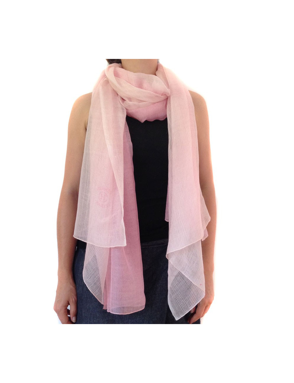 Scarf HERMES pale pink cashmere and silk