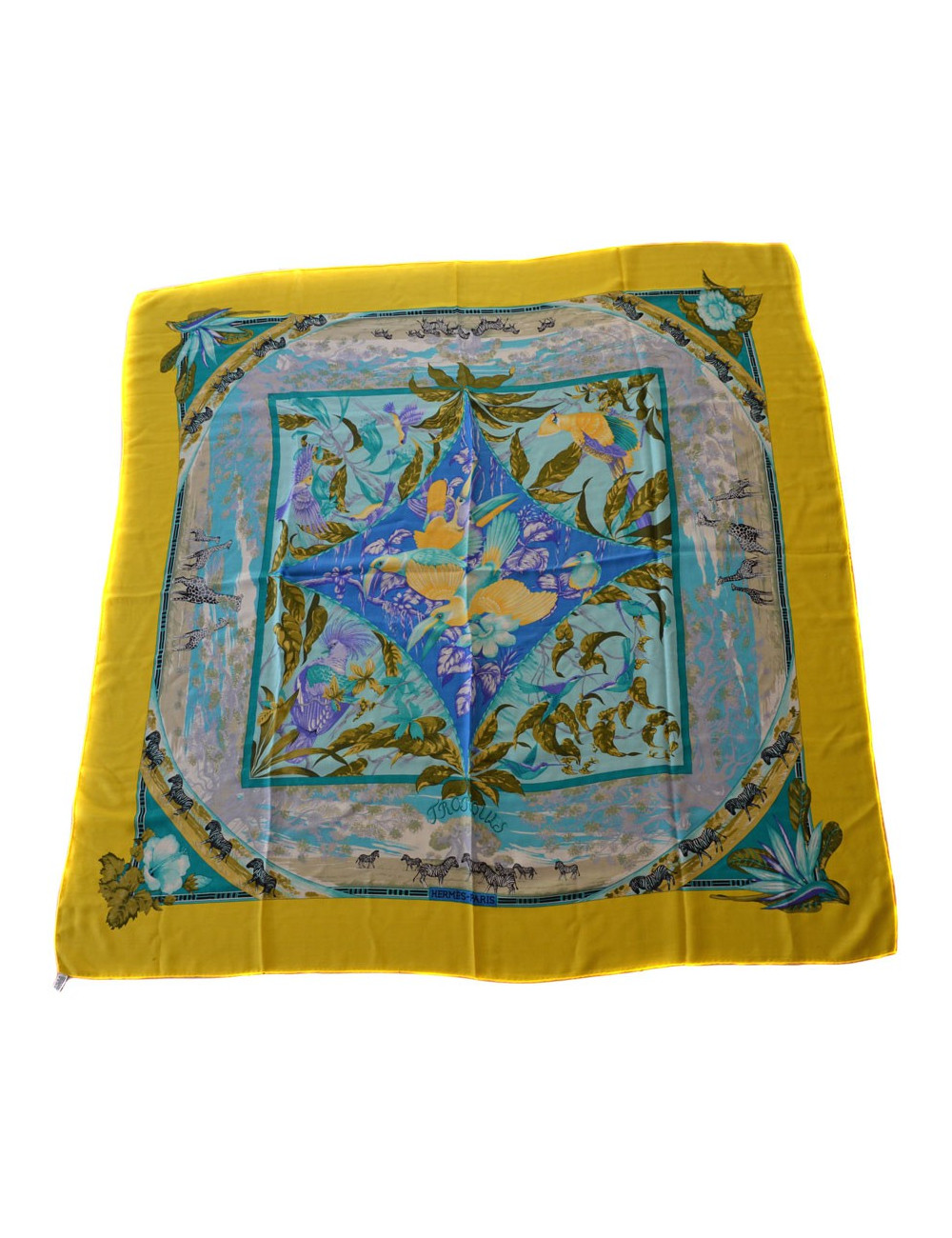 Châle HERMES "Tropiques"  en cachemire et soie