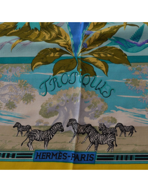 Châle HERMES "Tropiques"  en cachemire et soie