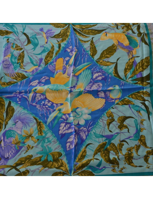 Châle HERMES "Tropiques"  en cachemire et soie