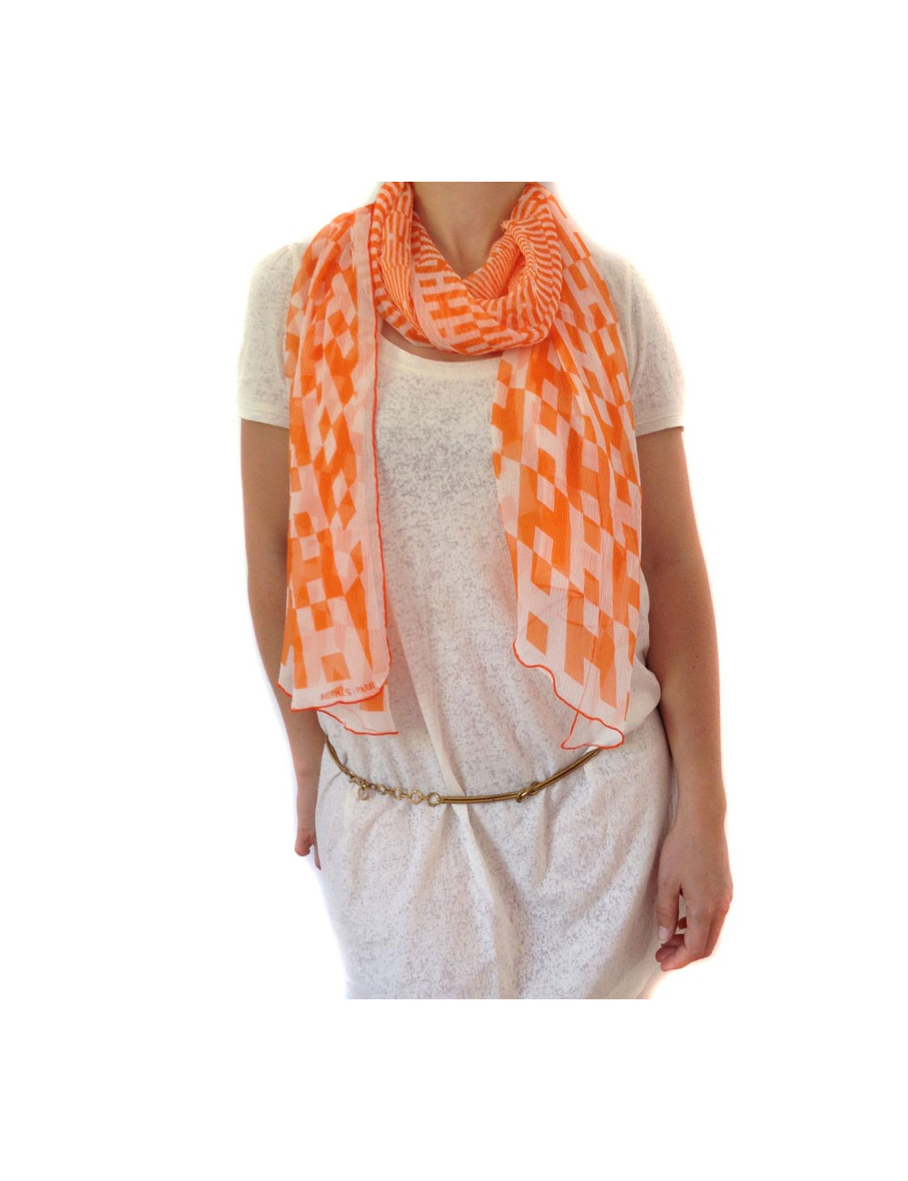 Foulard HERMES en soie froissée orange