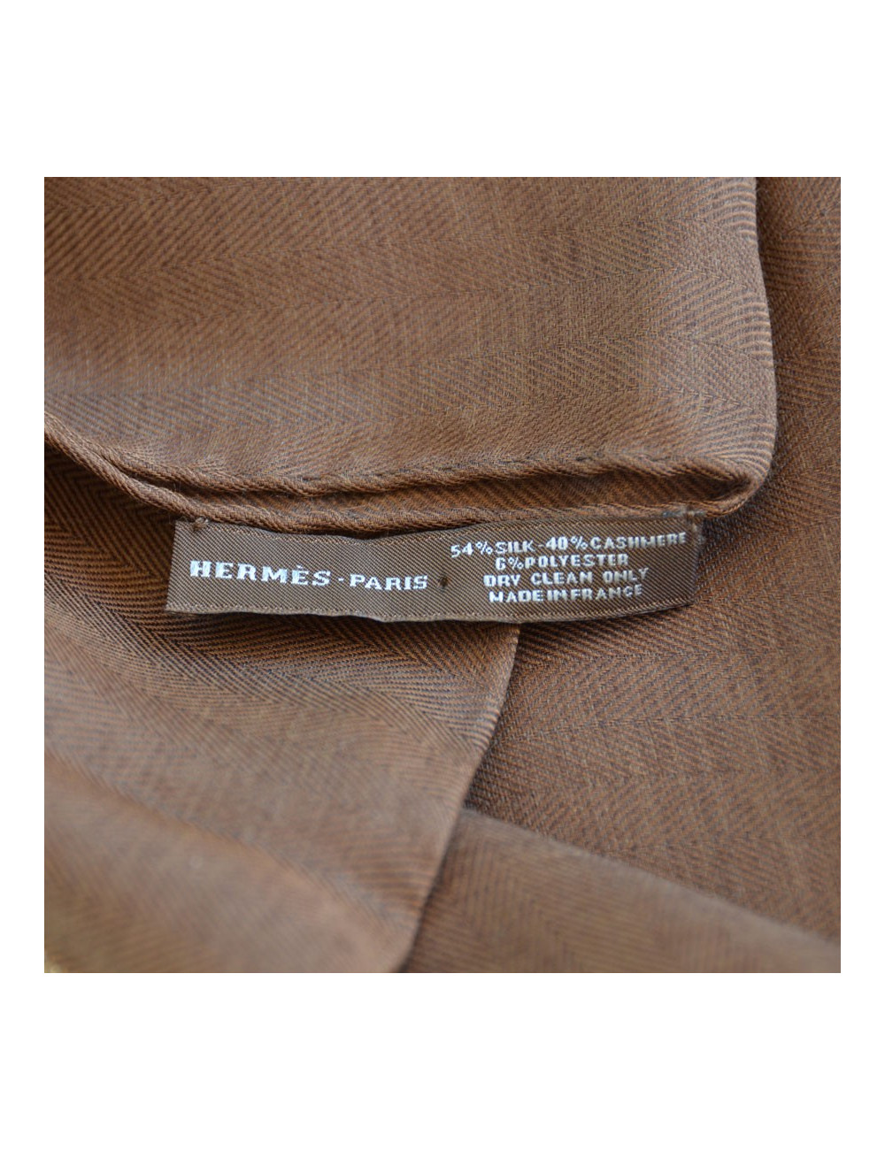 HERMES Brown, gold with silver threads stole in silk and cashmere