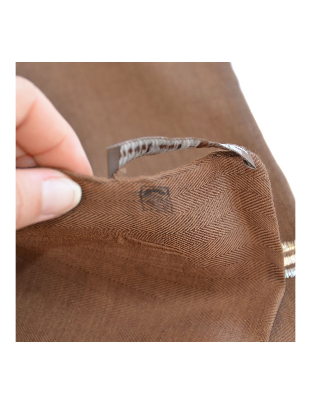 HERMES Brown, gold with silver threads stole in silk and cashmere