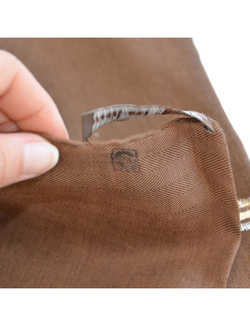 HERMES Brown, gold with silver threads stole in silk and cashmere