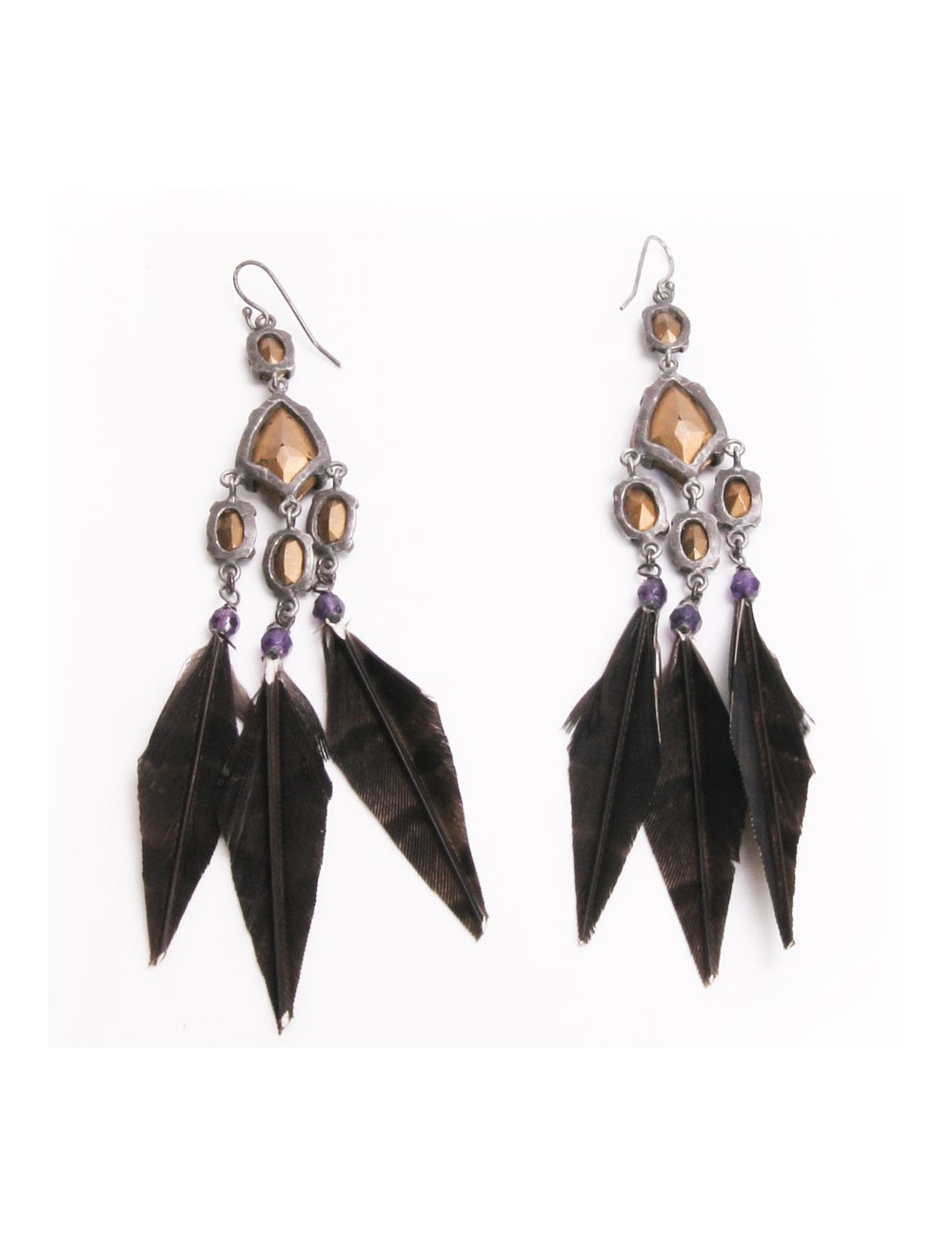 Clous d'oreille RALPH LAUREN plumes et pierres violettes