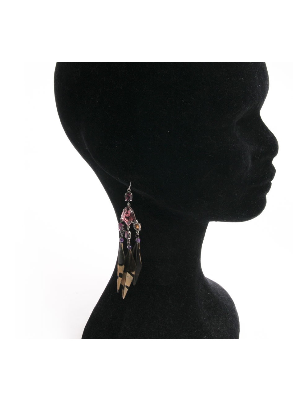 Clous d'oreille RALPH LAUREN plumes et pierres violettes