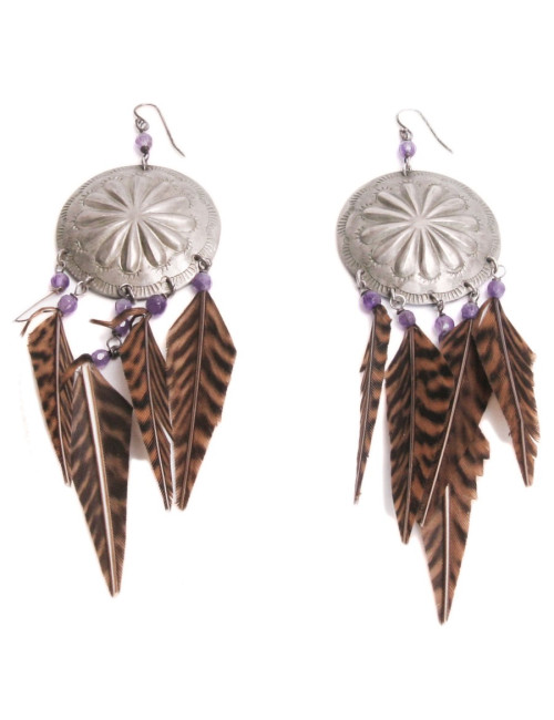 Clips d'oreille RALPH LAUREN plumes marron