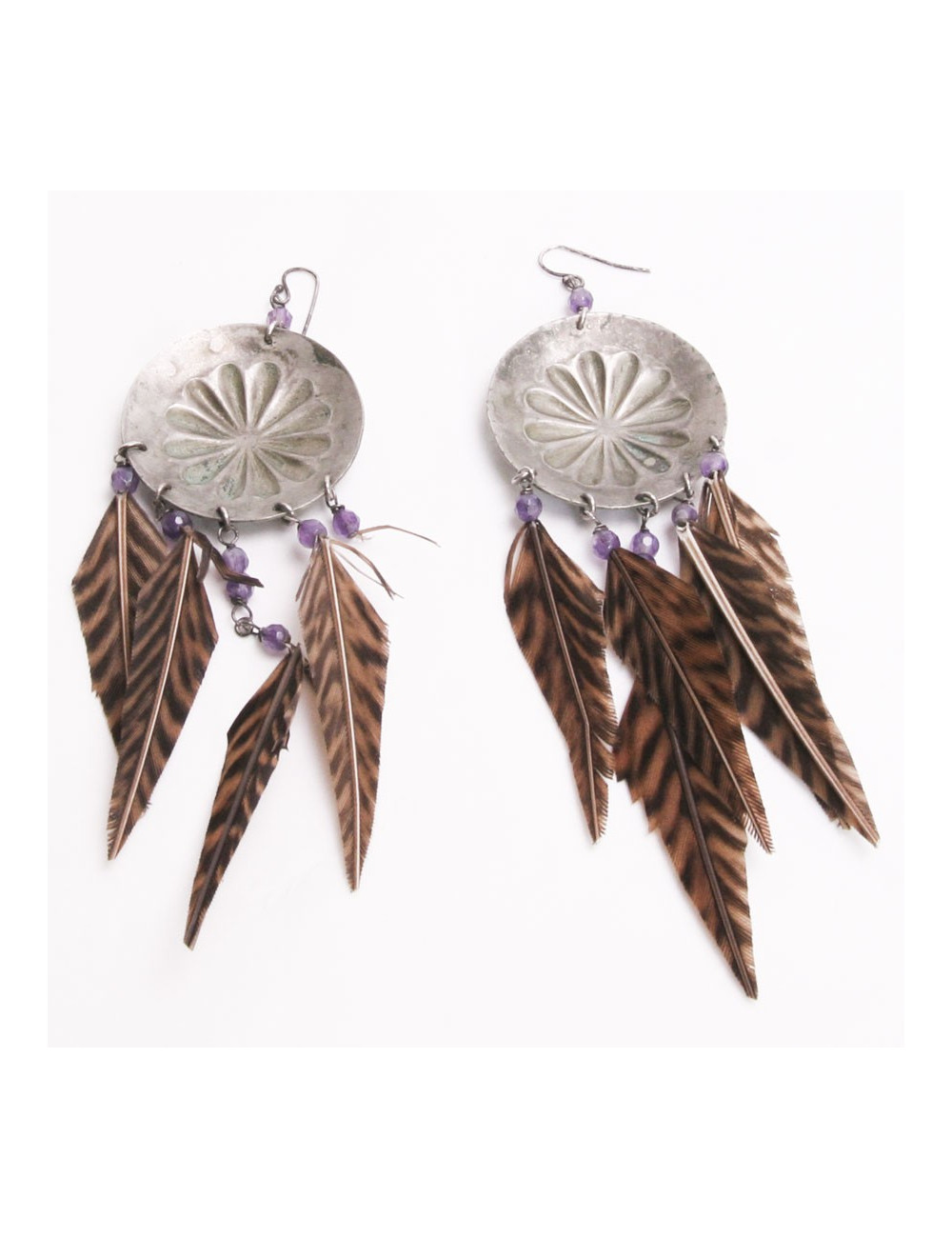 Clips of ear RALPH LAUREN brown feathers