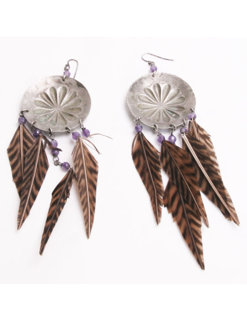 Clips d'oreille RALPH LAUREN plumes marron