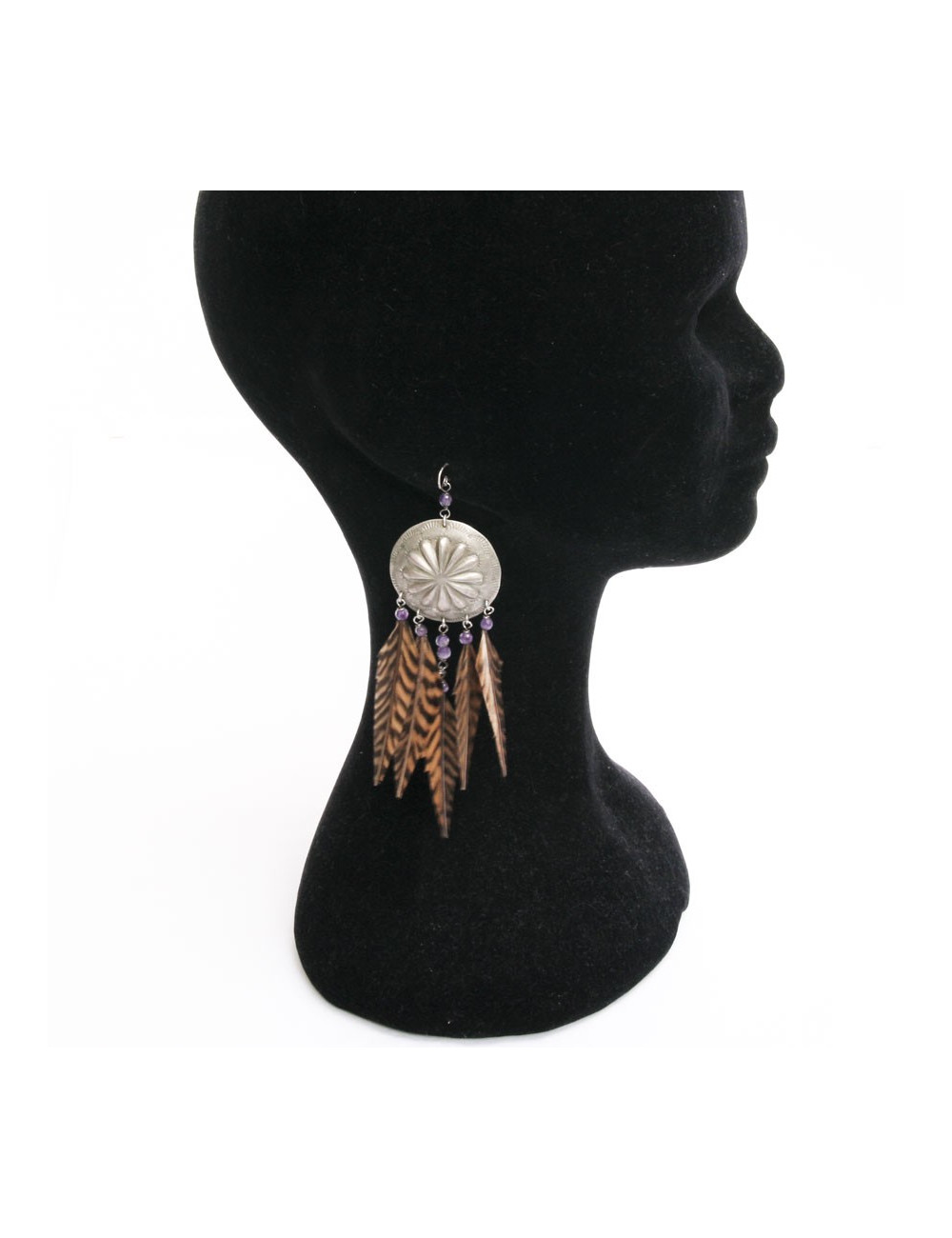 Clips of ear RALPH LAUREN brown feathers