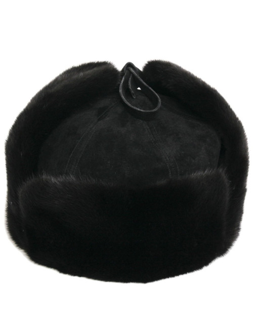 Chapka en daim et vison noir