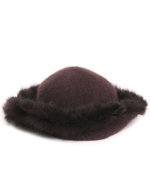 Chapeau bob en angora et fourrure marron