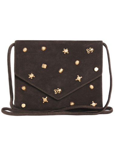 Sac pochette DOMINIQUE AURIENTIS en daim marron sertie de bijoux dorés