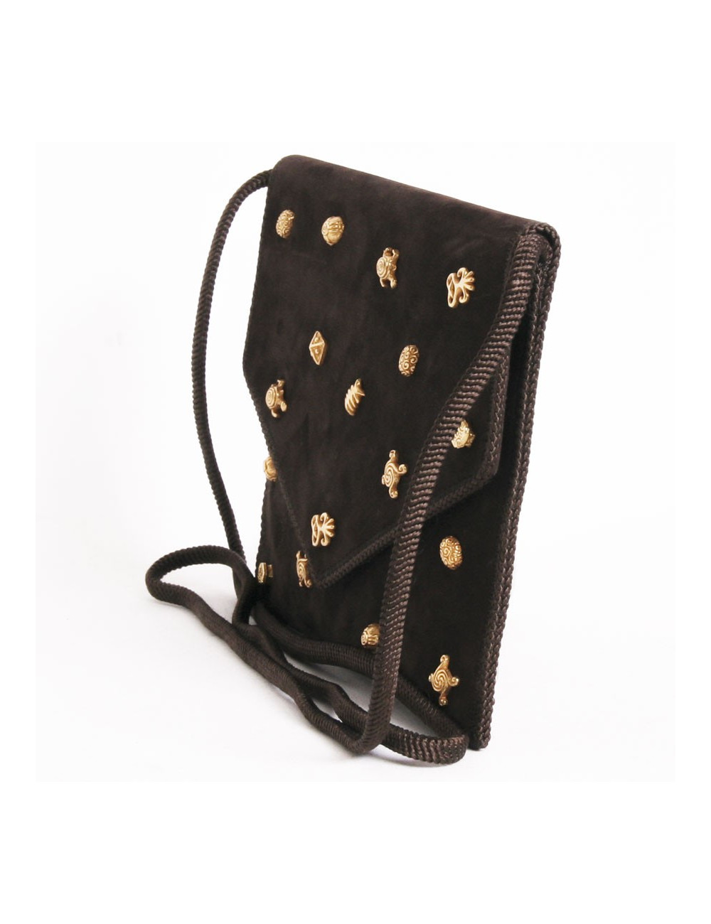 Bag pouch DOMINIQUE AURIENTIS in brown suede studded gold jewelry