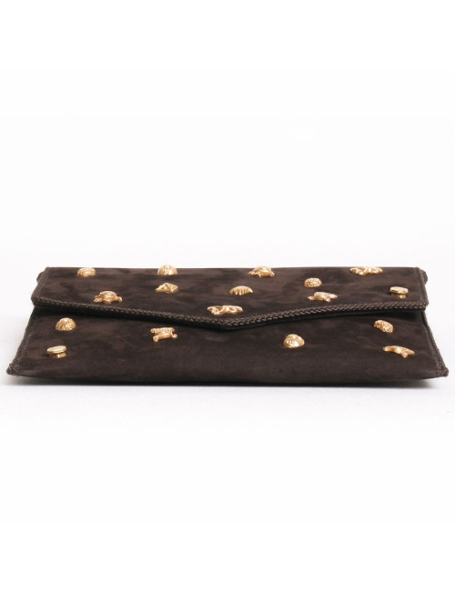 Bag pouch DOMINIQUE AURIENTIS in brown suede studded gold jewelry