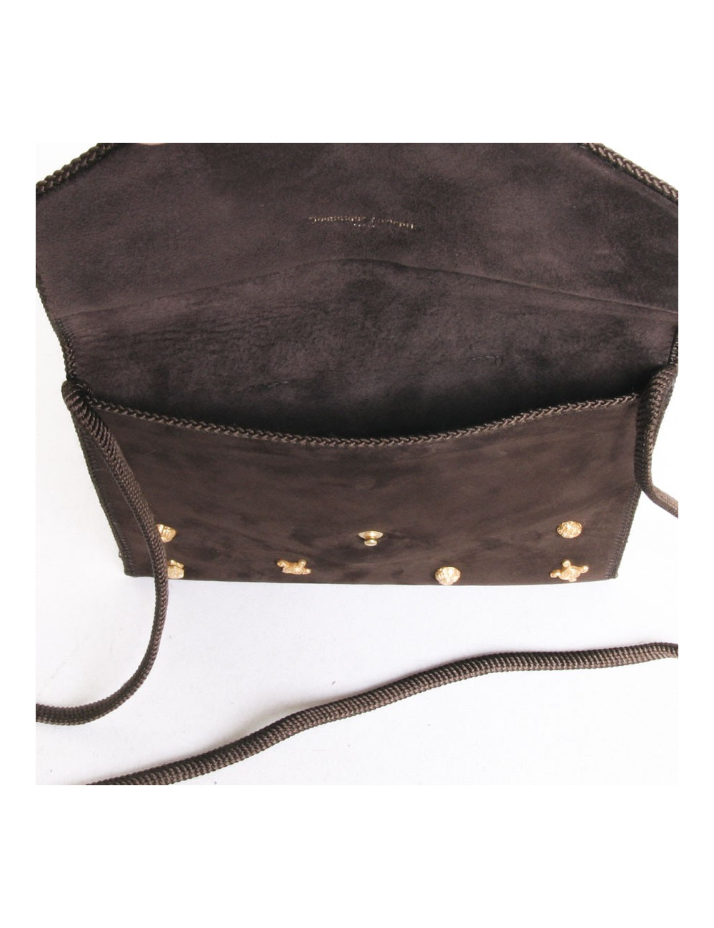 Bag pouch DOMINIQUE AURIENTIS in brown suede studded gold jewelry