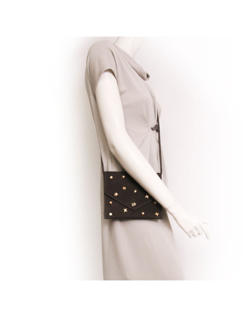 Bag pouch DOMINIQUE AURIENTIS in brown suede studded gold jewelry