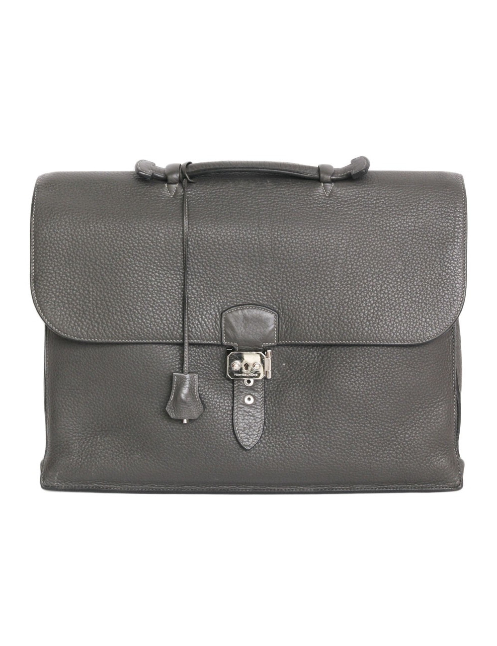 Sac à dépèches HERMES en taurillon clémence gris éléphant