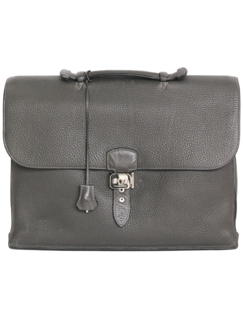 Sac à dépèches HERMES en taurillon clémence gris éléphant