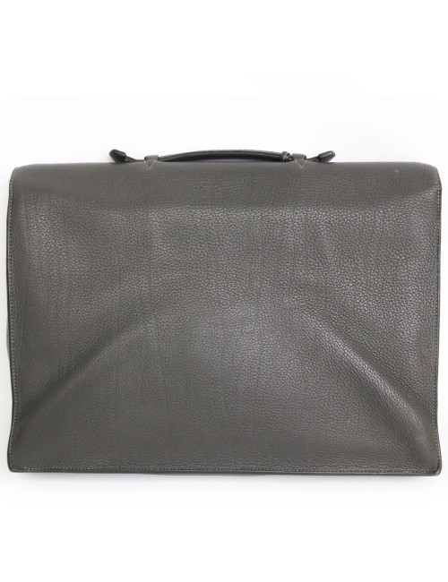 Sac à dépèches HERMES en taurillon clémence gris éléphant