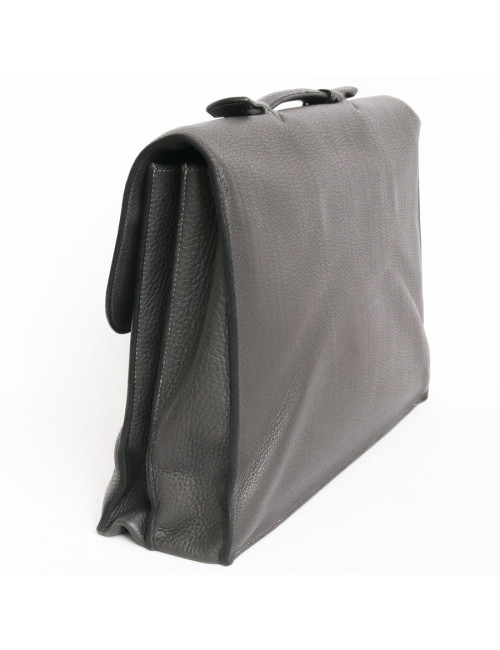Sac à dépèches HERMES en taurillon clémence gris éléphant