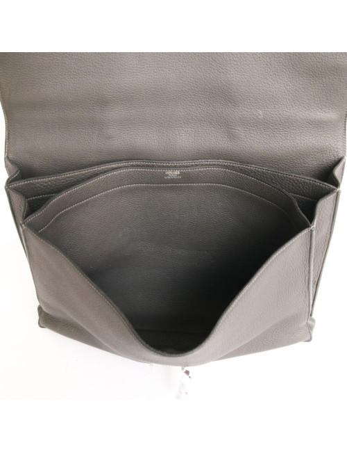 Sac à dépèches HERMES en taurillon clémence gris éléphant