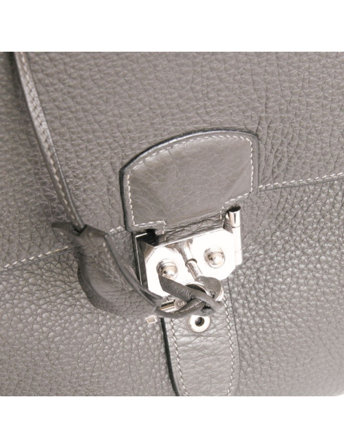 Sac à dépèches HERMES en taurillon clémence gris éléphant