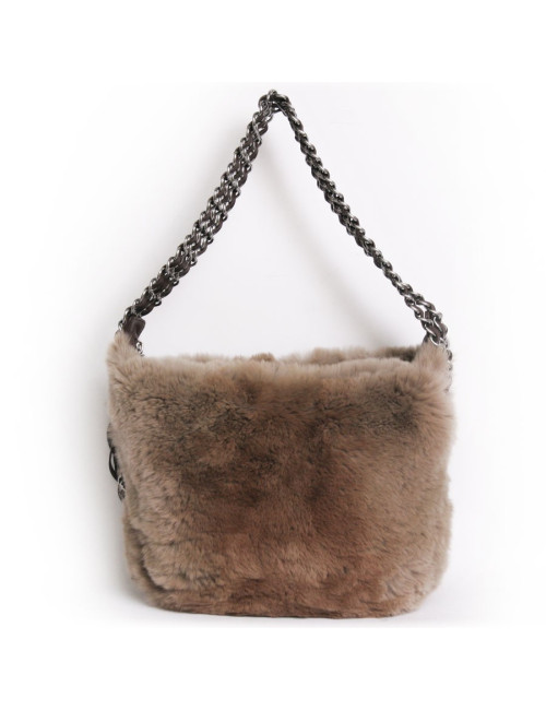 CHANEL bag in Tan chinchilla and silver chains