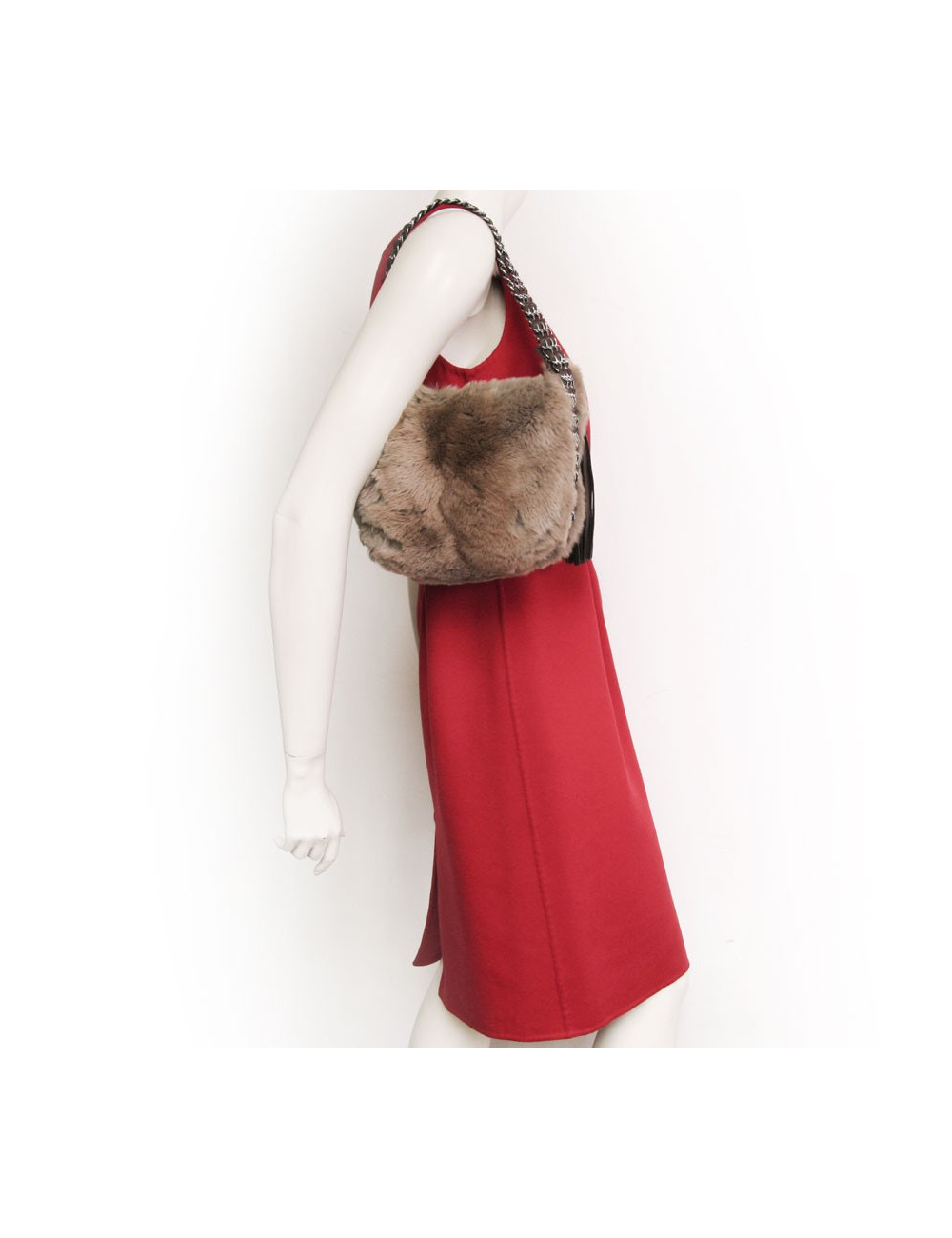 CHANEL bag in Tan chinchilla and silver chains