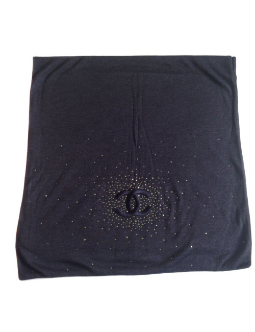 Etole CHANEL bleue foncée en cachemire, soie et strass Swarovski