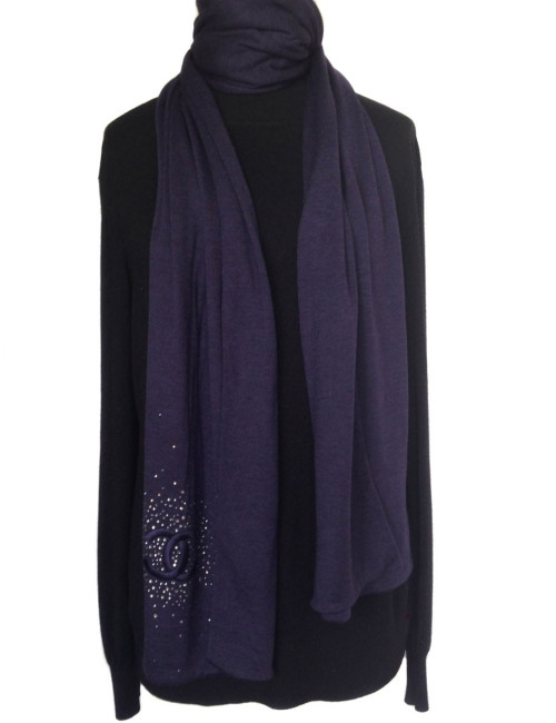 Blue CHANEL scarf dark cashmere, silk and Swarovski rhinestones