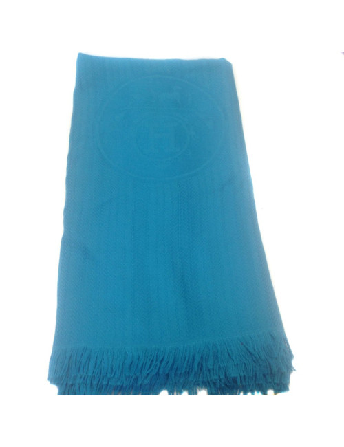 Etole HERMES bleue en jacquard de cachemire et soie 
