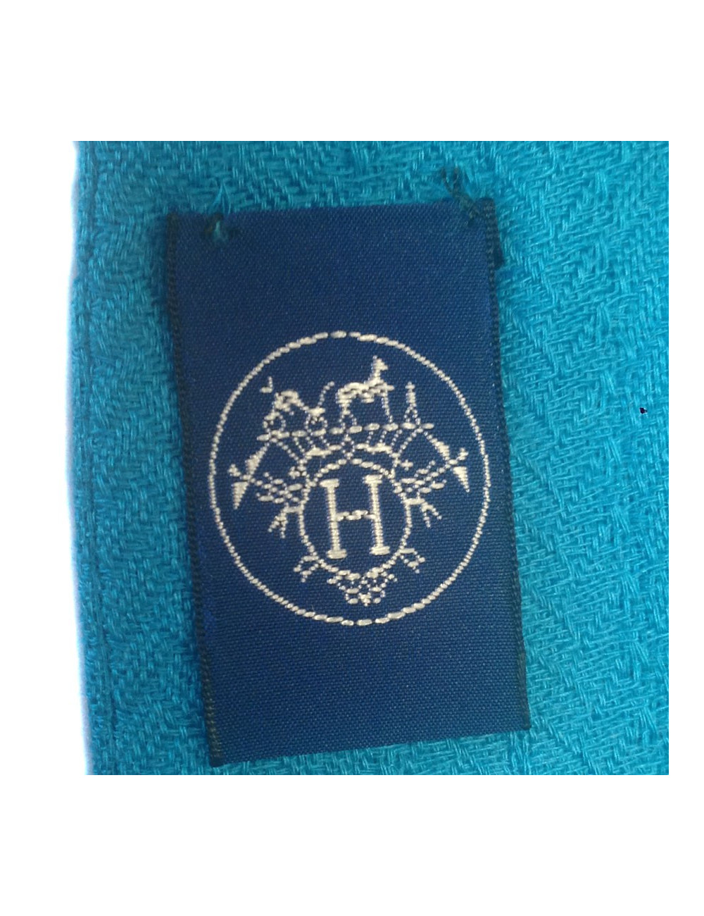 Blue HERMES scarf in cashmere jacquard and silk
