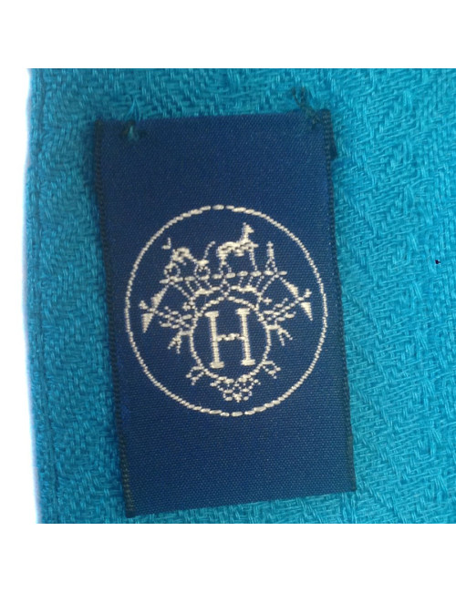 Blue HERMES scarf in cashmere jacquard and silk