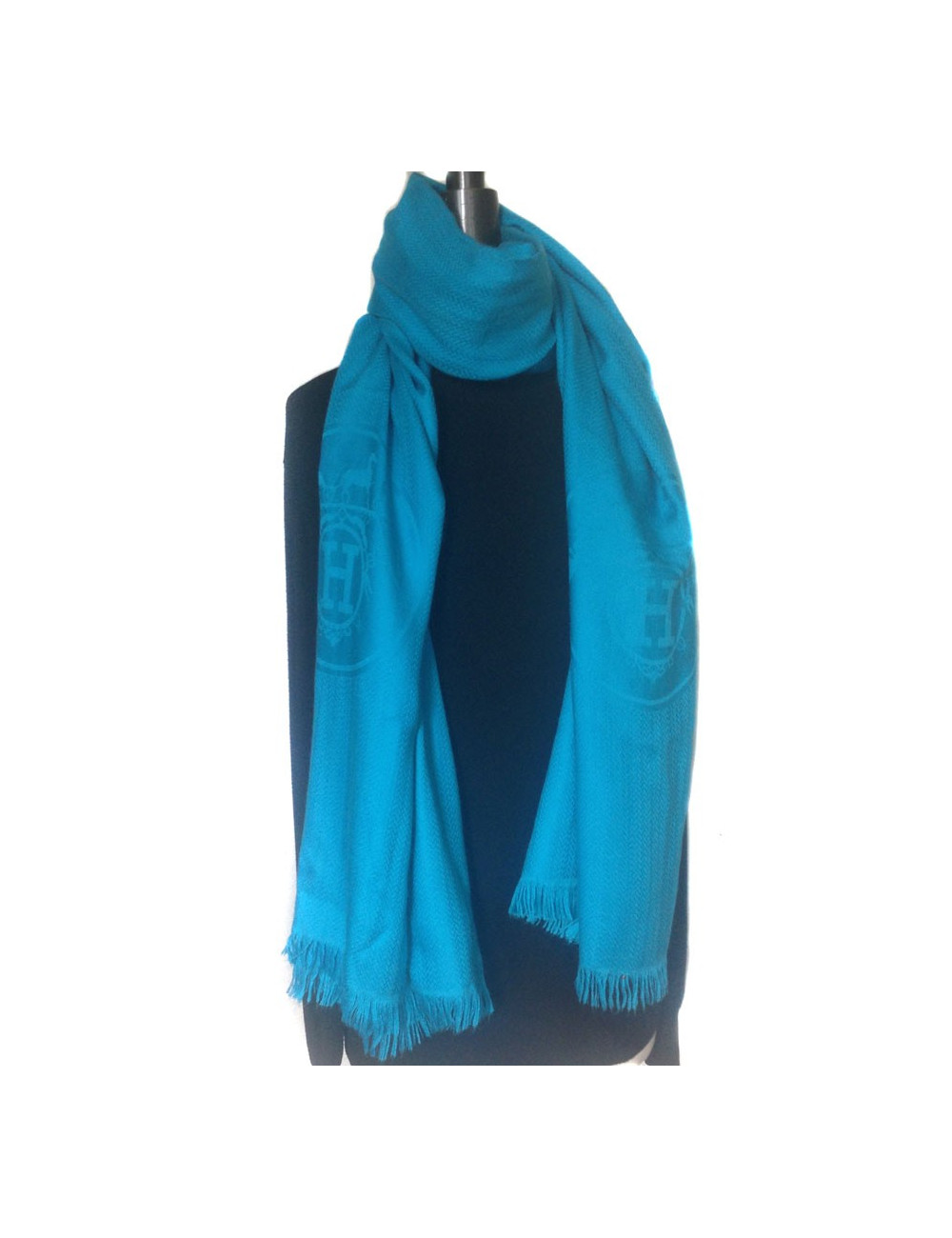 Blue HERMES scarf in cashmere jacquard and silk