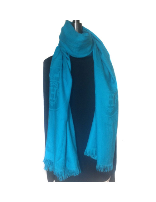Etole HERMES bleue en jacquard de cachemire et soie 