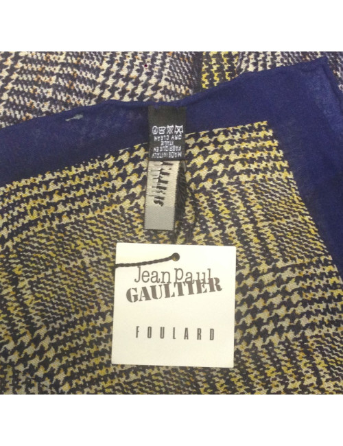 Foulard JEAN PAUL GAULTIER  motif Prince de Galles dans les tons bleus
