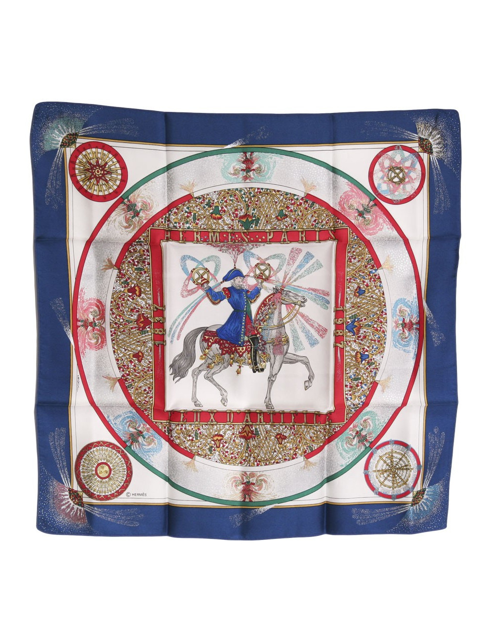 Foulard "Gavroche" HERMES  "Feux d'artifice" en soie 