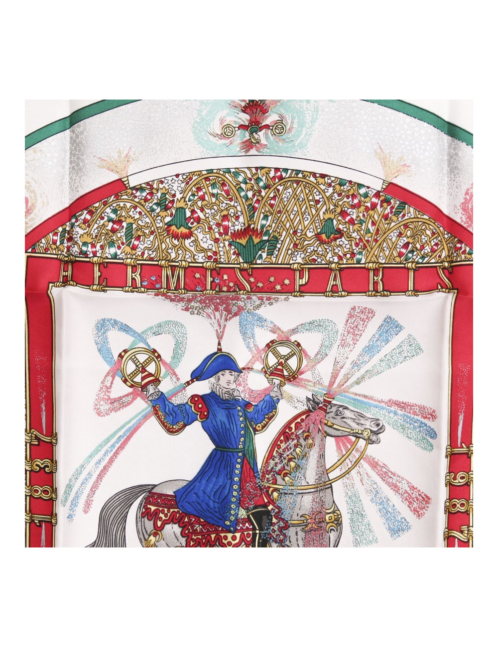 Foulard "Gavroche" HERMES  "Feux d'artifice" en soie 