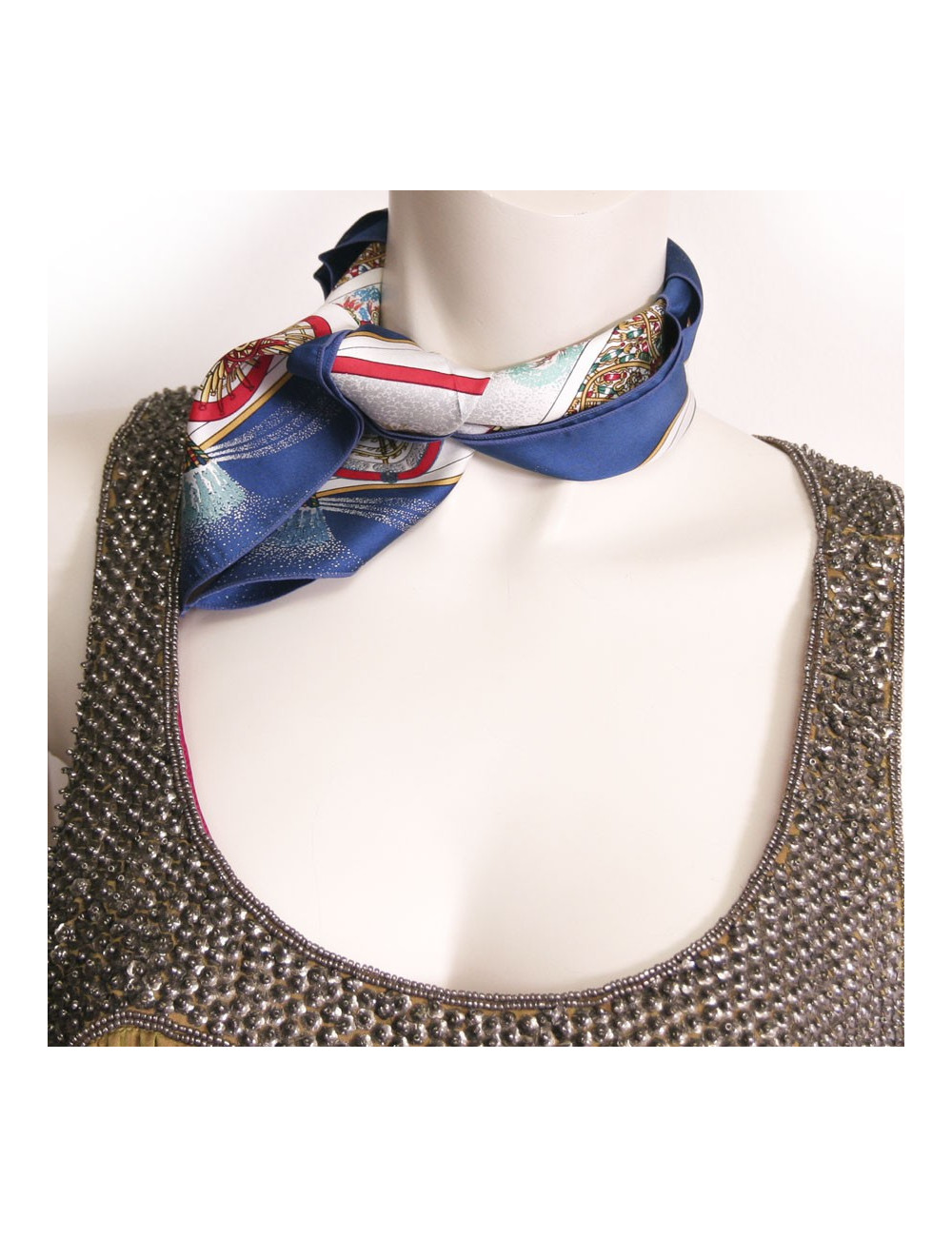 Foulard "Gavroche" HERMES  "Feux d'artifice" en soie 