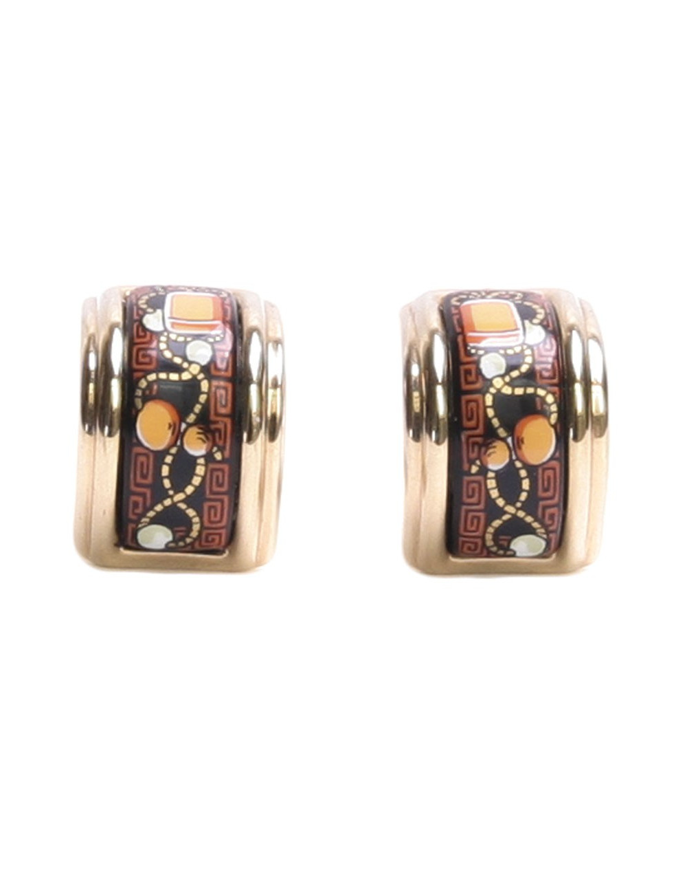 Clips d'oreille HERMES émail noir et orange