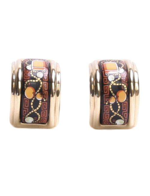 Clips d'oreille HERMES émail noir et orange
