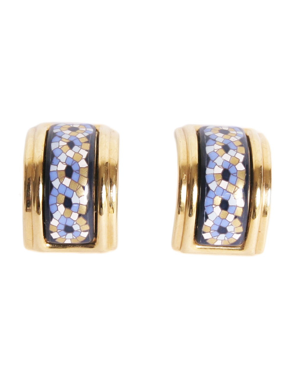 Clips d'oreille HERMES en émail bleu et or